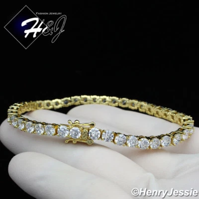 BRAZALETE CADENA ESLABONES TENIS 7"-8.5"HOMBRE MUJER CHAPADO EN ORO 14K CIRCONITA HELADA 4MM 1 FILA*GB2 Foto 1 de 4