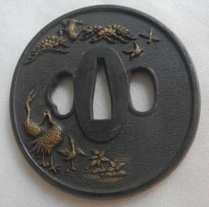Japanische antike Bronze? Schwertschutz TSUBA Überarbeitet schöner SAMURAI Habaki - Bild 1 von 4