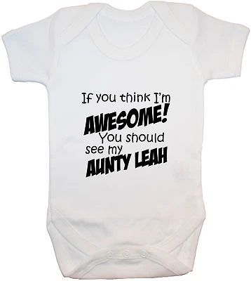 ACCE PRODUCTS Personalised Awesome Aunty Baby Bodysuit Romper T-Shirt Vest 0-24m Gift Boy Girl