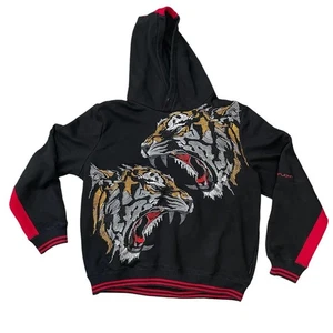 Felpa con cappuccio Sean John uomo nera XL lotta tigre con perline - Foto 1 di 5