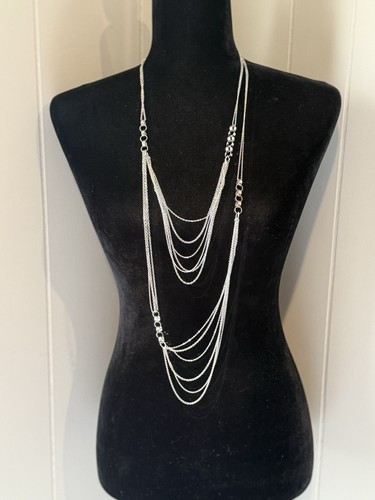 VETEMENTS Collana Express Tono Argento Multi Catena Multistrato 27" Elegante e Spigolosa