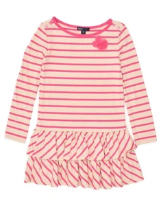 GAP Girls Long Sleeve Drop Waist Dress 6-7 Years Small Pink Striped Cotton BJ22 - Picture 1 of 3