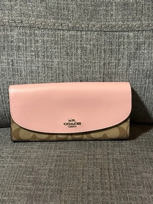 Coach Signature PVC Slim Envelope Wallet Petal Pink & Khaki Canvas - Image 1 of 4