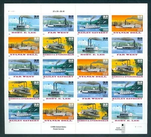 US 3091-3095 Riverboats, Complete sheet/20, 1995 Self Adhesive, Mint NH - Picture 1 of 1