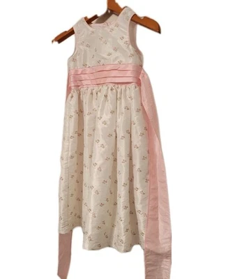 Girl's Pink White Formal Dress Embroidered Floral Size 4 w/Ribbon MARMELLATE  - Image 1 of 4