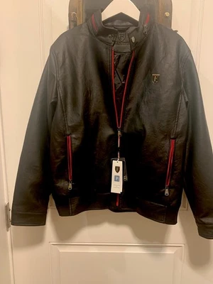 FERRARI F1 Collection Italy Zip-up Medium Black Leather Jacket-Still has Tags - Image 1 of 4