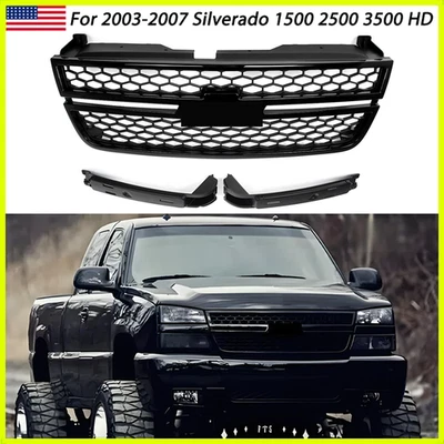 For Silverado 1500 2500 3500 HD Pickup 2003-2007 Gloss Black Honeycomb Grille US - Изображение 1 из 4