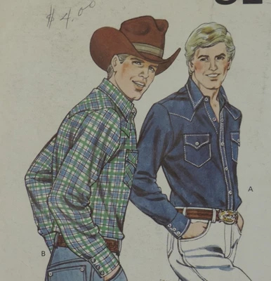 Men's Kwik Sew Pattern 1289 Western Cowboy Shirt Sz: 34/36/38/40 Uncut - Image 1 of 4