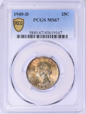 1949 D Washington Quarter PCGS MS67 Beautiful Toning - Image 1 of 3