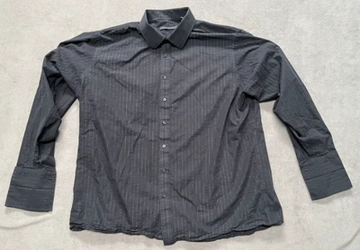 Sean John Mens Dress Shirt Tall 19/36-37 French Cuffs Black Silver Thread Stripe - Image 1 of 4