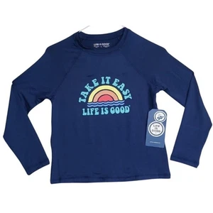 Life Is Good Sun Shirt Kids L Blue Take It Easy Long Sleeve Beach Waves UPF 50 - Picture 1 of 11