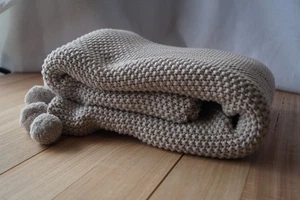 Adairs Home Republic Pom Pom Throw New w/ Tags Neutral Knit 125 x 150 cm Decor - Bild 1 von 5