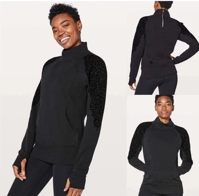 Sudadera Pullover Lululemon Floral Flock Terciopelo Negra 6 Usada Cremallera Astilla Foto 1 de 4