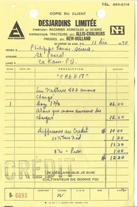 1970 REÇU DE DESJARDINS LIMITÉ VENDEUR DE MACHINES AGRICOLES - Imagen 1 de 1