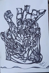 Free Ship Original Abstrsct Surreal Drawing Sharpie Marker 8 1/2 X 11 Dark Art - Picture 1 of 23