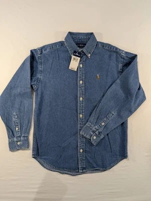 Ralph Lauren Denim Shirt Boys Size M Long Sleeve Pony Logo Preppy NWT - Image 1 of 4