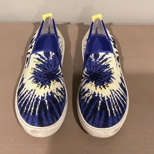 Rothy's The Sneaker Slip On Shoes Kids Size 2 Blue Yellow White Tie Dye - Picture 1 of 6