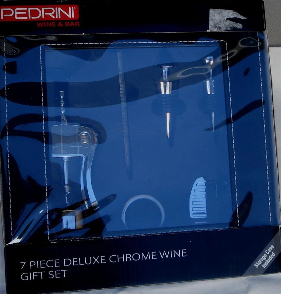 NUEVO EN PAQUETE Pedrini 7 Piezas Deluxe Cromo Vino Set de Regalo Incluye Estuche Foto 1 de 1