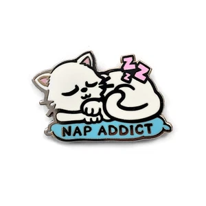 Nap Addict Cat Enamel Pin for Fitted Hats, Pin for Kids, Cute Pin, Funny Pin - Picture 1 of 3