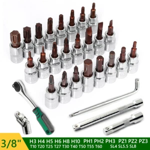 3/8”  Ratschen Steckschlüssel Satz Torx Phillips Sechskant Schlitz Bit Einsatz - Bild 1 von 45