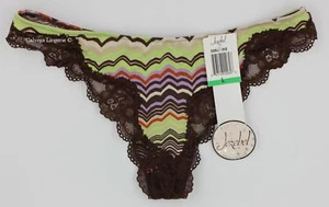 NWT JEZEBEL 50944 "Modern" Low Rise Nylon w/ Lace Thong, Green / Brown (MIS), L - Picture 1 of 3