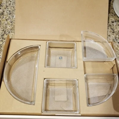 new vintage HOYA Crystal JAPAN glass 6 piece condiment set + metal serving tray - Image 1 of 4