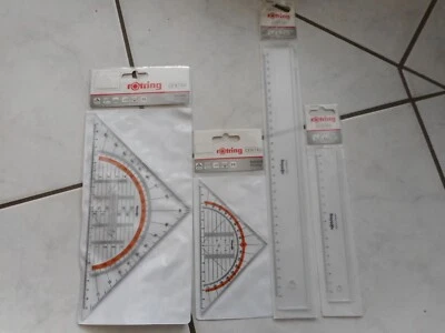4x rotring Centro: 2x Flachlineal 160/300mm u. 2x Geodreieck 160/250mm