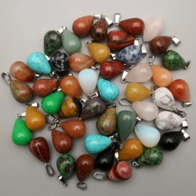 50pcs/lot Natural Mixed Stone Water Drop Shape Pendant Bead 20X13mm Wholesale - image 1 of 4