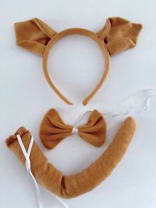 Lady Kid Children Brown Dog Puppy Costume Ear tail Party Hair head band Prop set - Picture 1 of 9