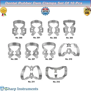 Dental Rubber Dam Clamps 200, 201, 202, 205, 207, 208, 210, 211, 212 Clamp Set - Picture 1 of 1