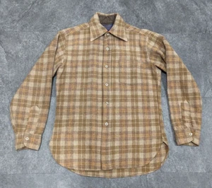 Pendleton Vintage Heavy Wool Flannel Shirt Striped Brown Men's M - Picture 1 of 8