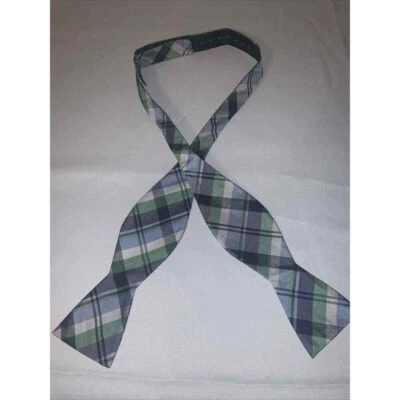 Chaps Bow Tie Blue Green White Madrid Plaid 100% Silk 2 1/2" W Length Adjusts - Image 1 of 4