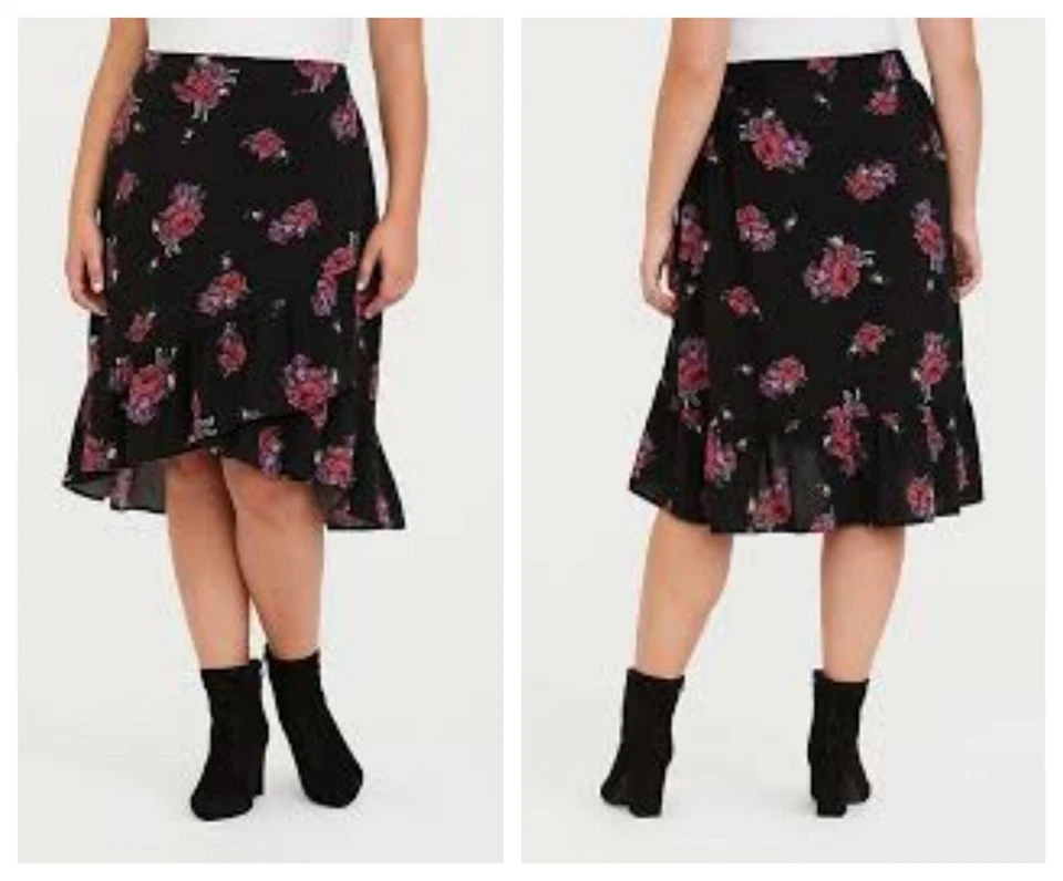 Falda de callis con volantes florales negros tórridos 0X grande 12 #57446 Foto 1 de 1
