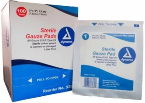 Sterile Gauze Pads 3"X3" (7.6cm X 7.6cm) 100% Cotton- 100 Pads (MS-42130) - Picture 1 of 1