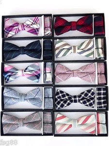 New Men's Pre Tied Bow Tie & Pocket Square Hankie Handkerchief Plaid Checkers - Picture 1 of 16