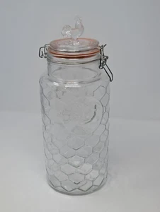 Clear Glass Honeycomb Rooster Finial Canister Jar Farmhouse Decor - Picture 1 of 19