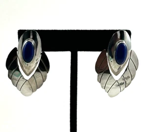 Pendientes de poste articulado de plata esterlina firmados navajo WJ Lapislázuli de 2 1/8" de largo - Imagen 1 de 7