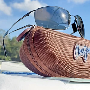 **RARE + MINT** Maui Jim "KUKUNA" 353-02 Gloss Gunmetal Wrap Frames/ Grey Lenses - Picture 1 of 24