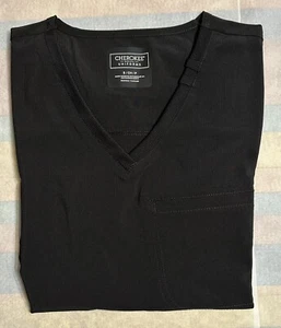 NWT Cherokee Women’s Tuckable Contemporary Fit One Pocket Scrub Top Black Small - Picture 1 of 7