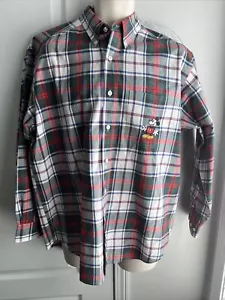 Vintage 90s Mickey Mouse Plaid Dress Shirt Size Medium The Disney Store Green - Foto 1 di 12
