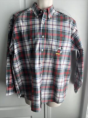 Camisa de vestir vintage años 90 Mickey Mouse a cuadros talla mediana The Disney Store verde Foto 1 de 4