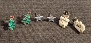 3 Pairs Christmas Pierced Earrings Snowman Christmas Tree Stars Festive h- - Picture 1 of 5