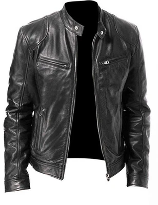 Chaqueta de cuero de motociclista Café Racer negra y marrón suave piel de oveja Foto 1 de 4