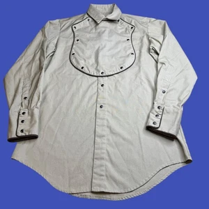 Vintage Pearl Snap Bib Front Western Herren Large Hemd Cowboy Arbeitskleidung Beige - Bild 1 von 18