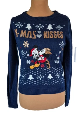 C&A  Pullover Micky + Minnie Maus, X-Mas, Gr. S/M, Dunkelblau, Glitzer, wie neu! - Bild 1 von 3