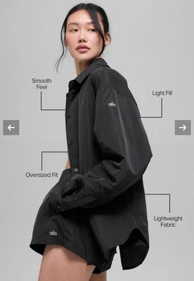 Alo Yoga Socialite Lightweight Shacket Black Size XS - Image 1 of 4