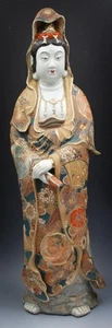 Lg Antique Japanese Kutani Ware Porcelain Figural Statue of Guanyin Kannon 26" - Picture 1 of 22