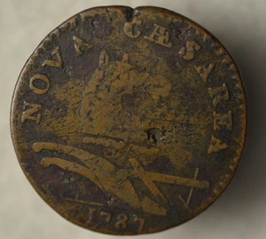 RARE 1787 NEW JERSEY COPPER COLONIAL COIN, M-32T OUTLINED SHIELD - Picture 1 of 2
