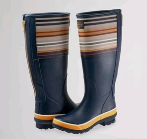 Stivali da pioggia alti nuovi senza scatola Pendleton Bridger Stripe Navy oro cerniera posteriore impermeabili - Foto 1 di 17