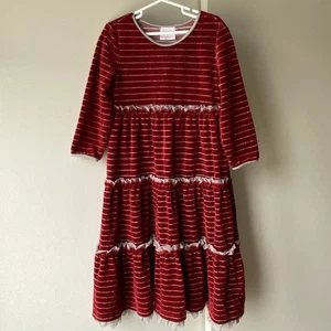 Hanna Andersson Dress Size 10 140 Love To Twirl Velour Red Holiday Silver Trim - Picture 1 of 17